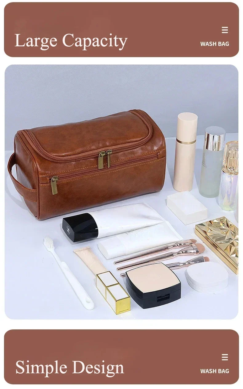 Premium Faux Leather Large Capacity Water-Resistant Travel Toiletry Bag - Image 11