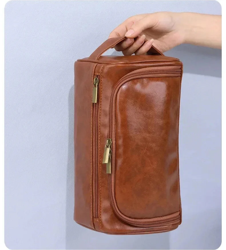 Premium Faux Leather Large Capacity Water-Resistant Travel Toiletry Bag - Image 13