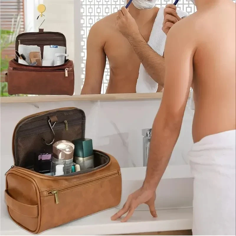 Premium Faux Leather Large Capacity Water-Resistant Travel Toiletry Bag - Image 17