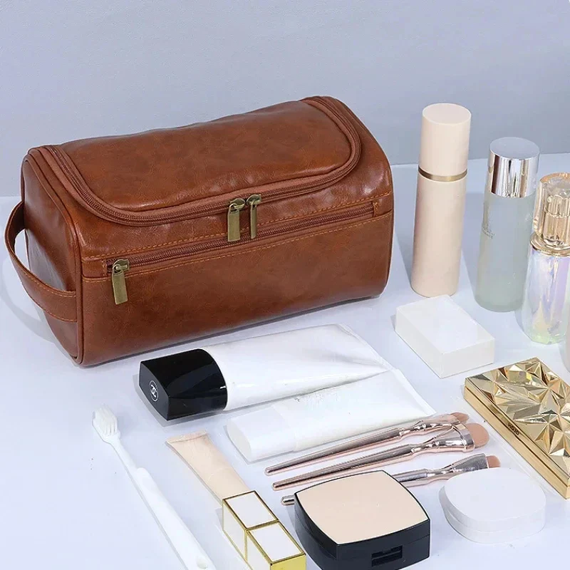 Premium Faux Leather Large Capacity Water-Resistant Travel Toiletry Bag - Image 3