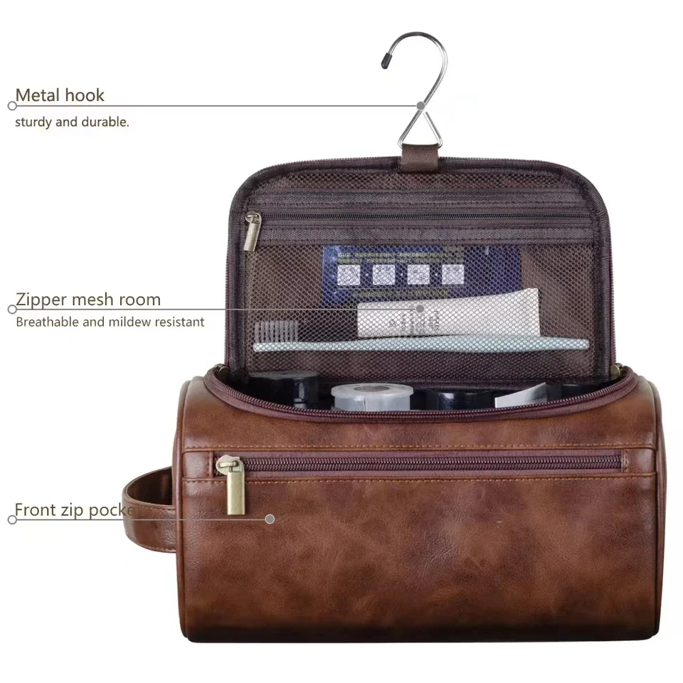 Premium Faux Leather Large Capacity Water-Resistant Travel Toiletry Bag - Image 4