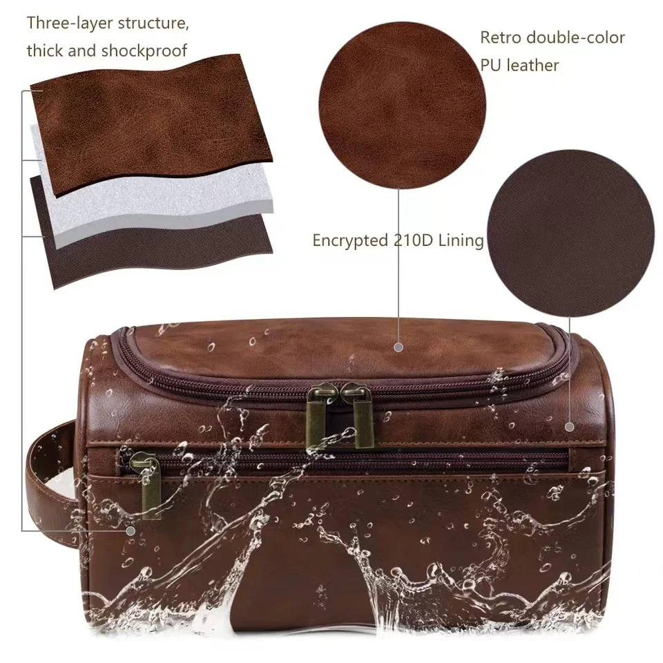 Premium Faux Leather Large Capacity Water-Resistant Travel Toiletry Bag - Image 5