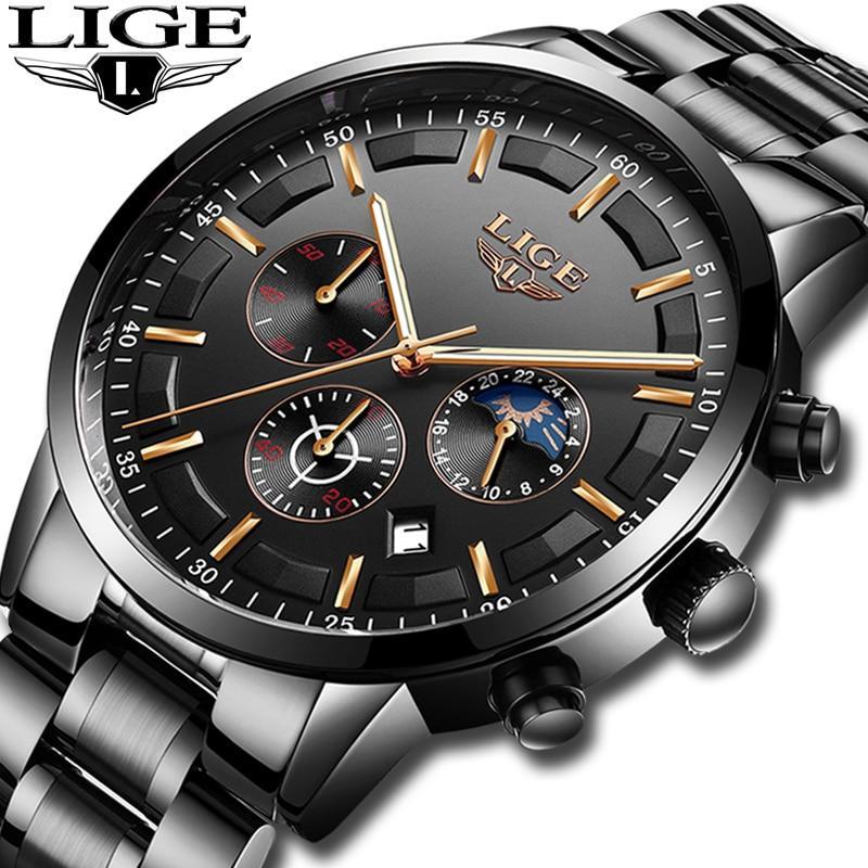 LIGE™ Black Obsidian Watch for Men - Image 2