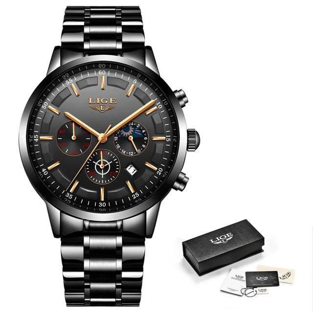 LIGE™ Black Obsidian Watch for Men - Image 4