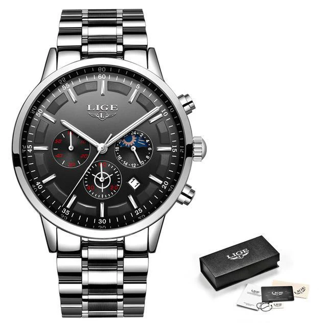 LIGE™ Black Obsidian Watch for Men - Image 9