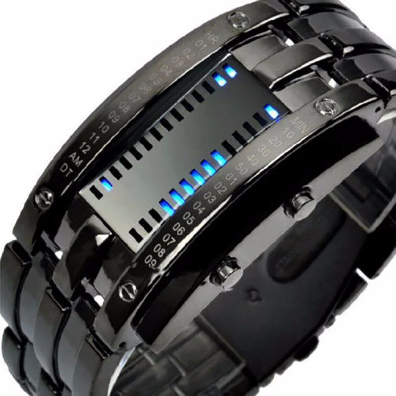 "Visionar" Futuristic LED Time Display Mirror Glass Metal Watch - Image 2