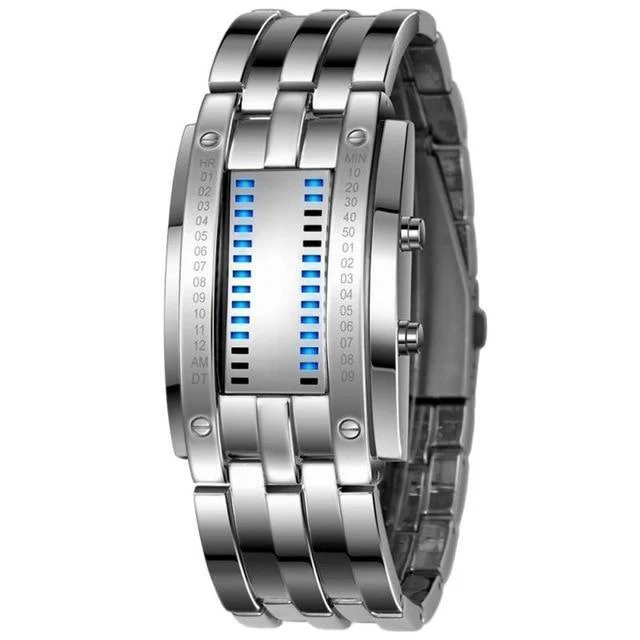 "Visionar" Futuristic LED Time Display Mirror Glass Metal Watch - Image 3