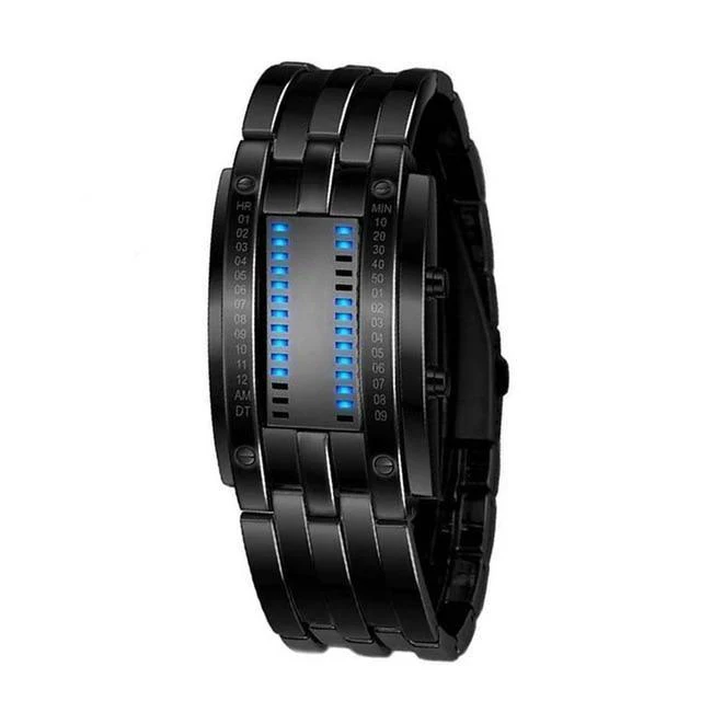 "Visionar" Futuristic LED Time Display Mirror Glass Metal Watch - Image 4