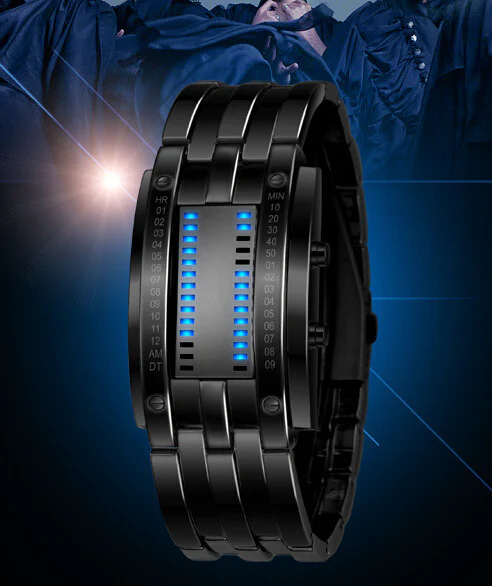 "Visionar" Futuristic LED Time Display Mirror Glass Metal Watch - Image 5