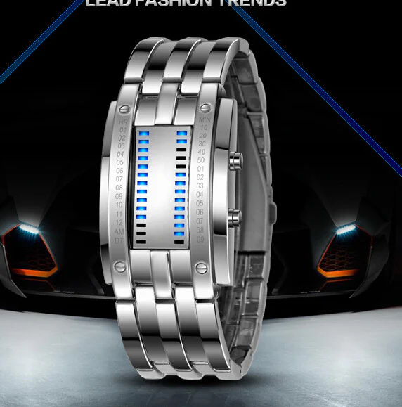 "Visionar" Futuristic LED Time Display Mirror Glass Metal Watch - Image 6