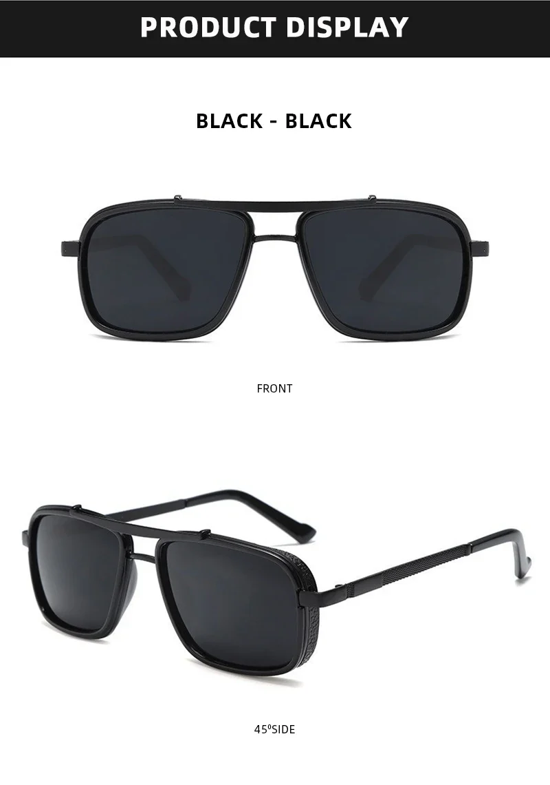 Retro Metal Frame Rectangle Lightweight Glare-Reducing Driving Sunglasses - Image 10