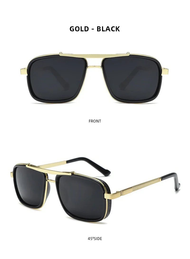 Retro Metal Frame Rectangle Lightweight Glare-Reducing Driving Sunglasses - Image 12