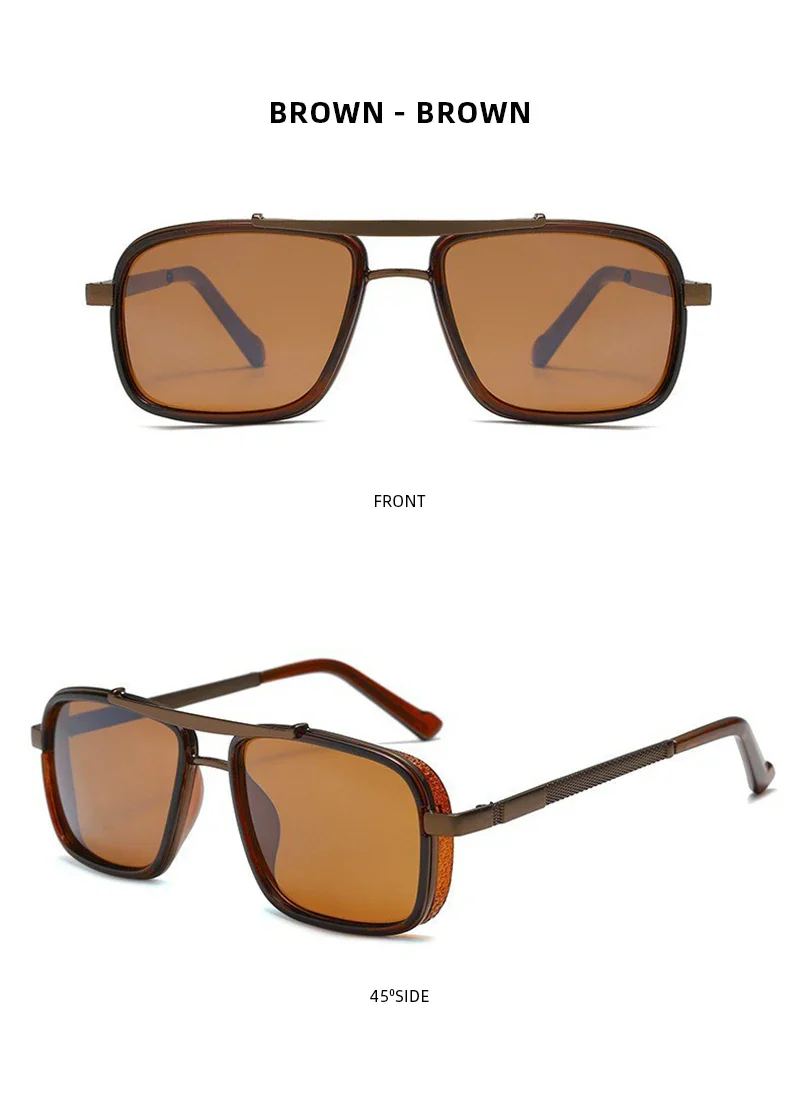 Retro Metal Frame Rectangle Lightweight Glare-Reducing Driving Sunglasses - Image 13