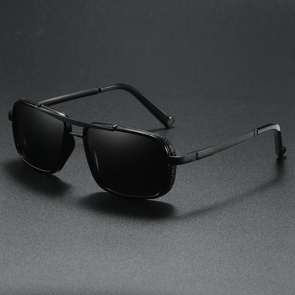 Retro Metal Frame Rectangle Lightweight Glare-Reducing Driving Sunglasses - Image 2