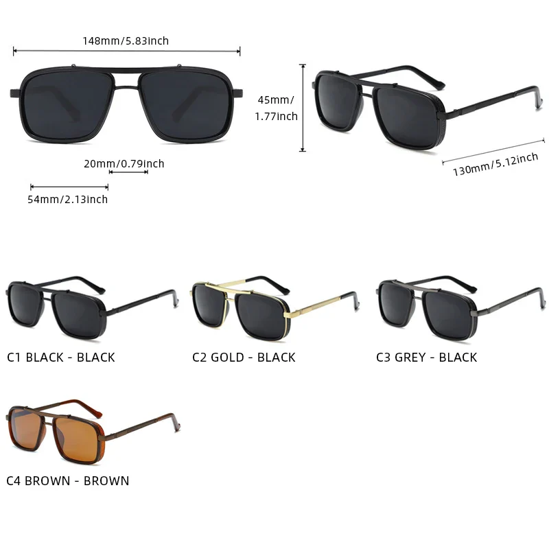 Retro Metal Frame Rectangle Lightweight Glare-Reducing Driving Sunglasses - Image 4