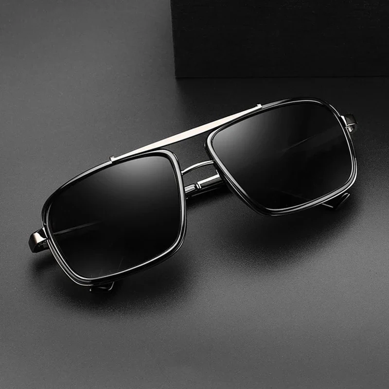 Retro Metal Frame Rectangle Lightweight Glare-Reducing Driving Sunglasses - Image 6
