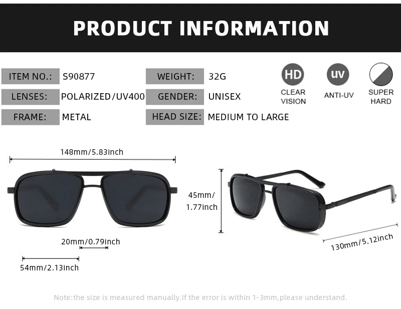 Retro Metal Frame Rectangle Lightweight Glare-Reducing Driving Sunglasses - Image 8