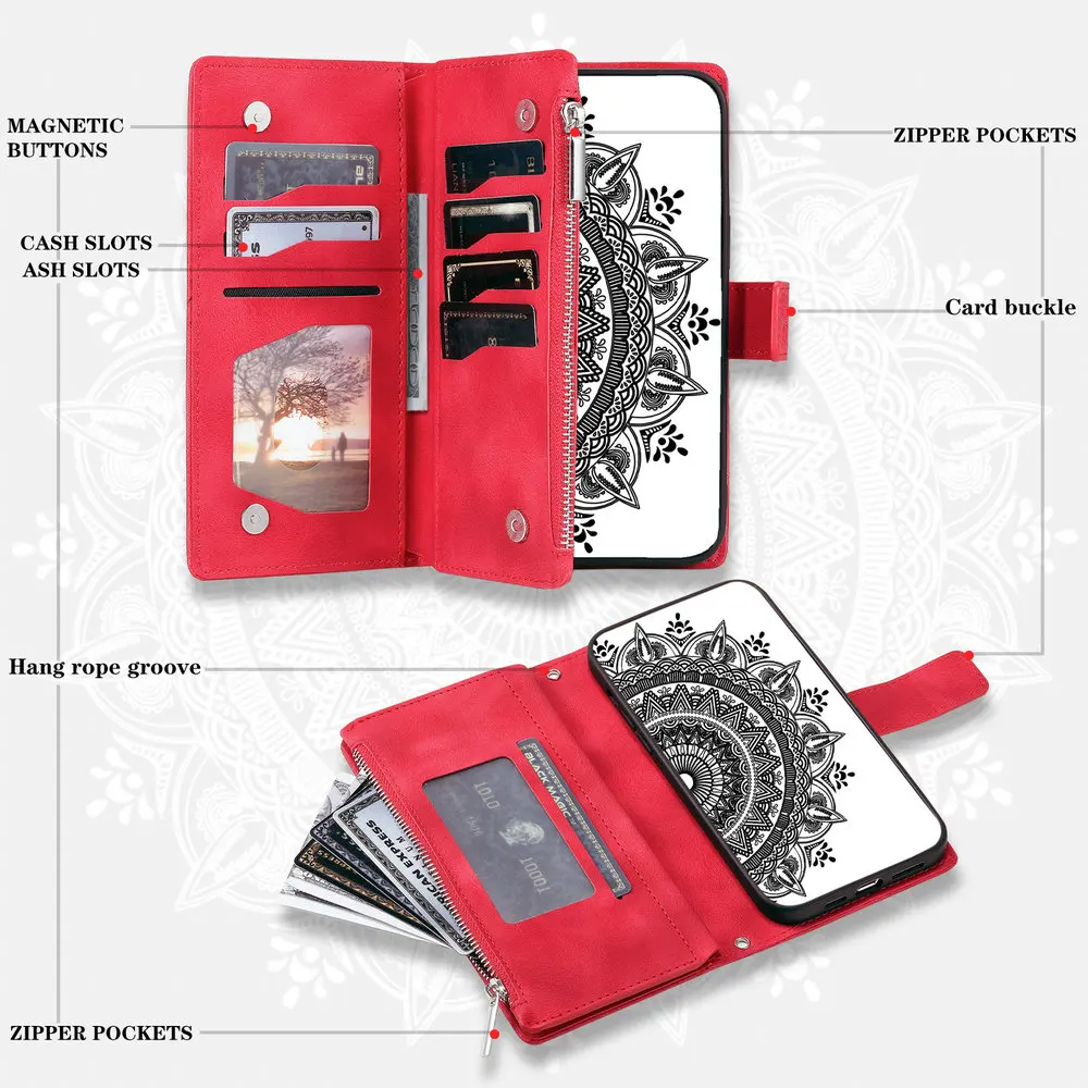 Full Screen Protection Deluxe Zipper Wallet Case with Foldable Kickstand for iPhone - Image 29