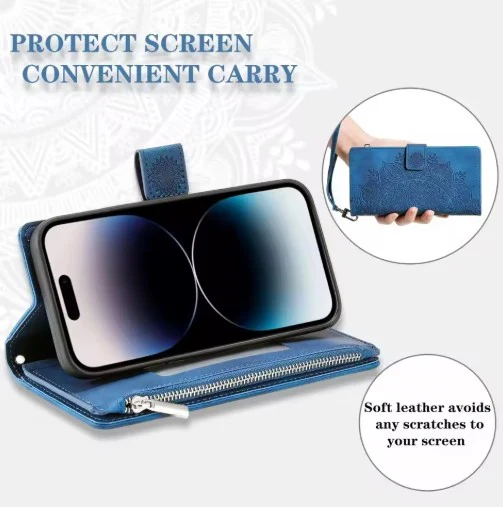 Full Screen Protection Deluxe Zipper Wallet Case with Foldable Kickstand for iPhone - Image 31