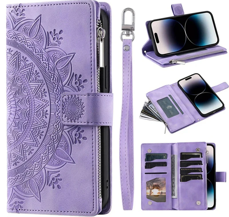 Full Screen Protection Deluxe Zipper Wallet Case with Foldable Kickstand for iPhone - Image 32
