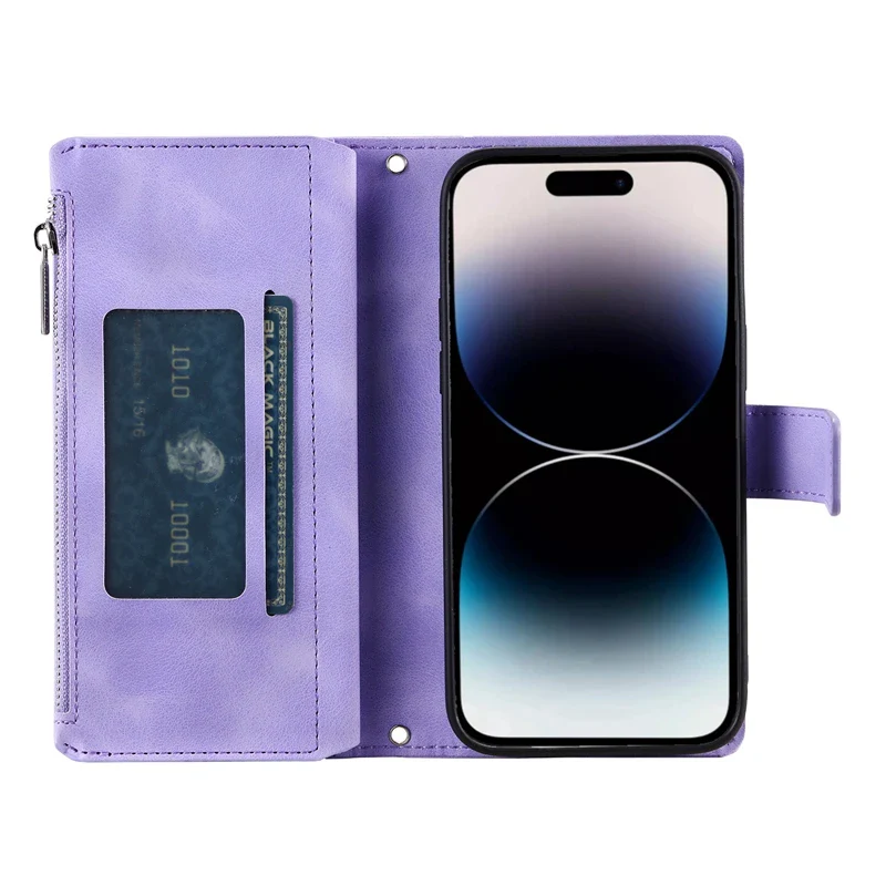 Full Screen Protection Deluxe Zipper Wallet Case with Foldable Kickstand for iPhone - Image 5