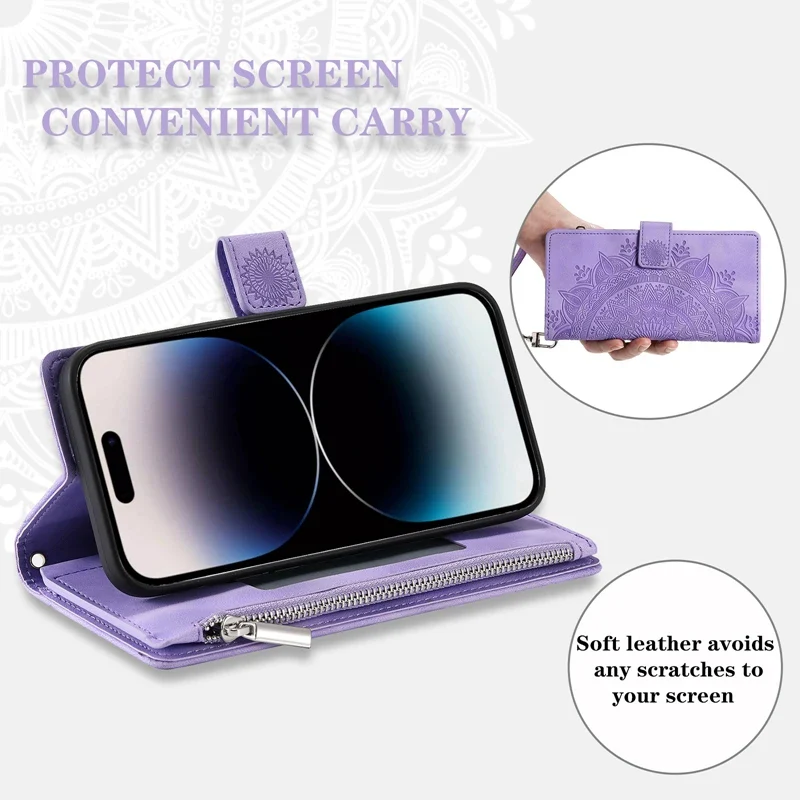 Full Screen Protection Deluxe Zipper Wallet Case with Foldable Kickstand for iPhone - Image 6