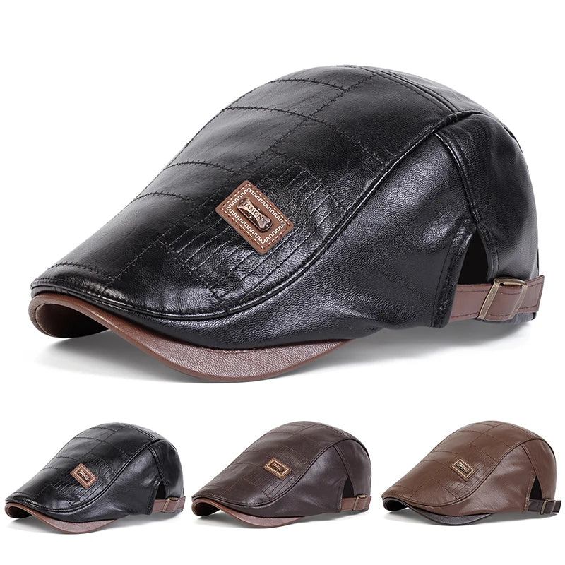 Classic vintage style Pu Leather Lightweight adjustable Comfortable Fit Newsboy Caps - Image 2