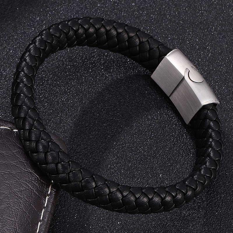 Men's Braided Leather Magnetic Bracelet - Image 10