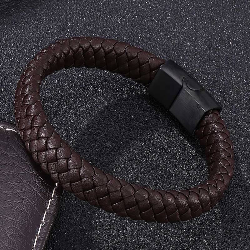 Men's Braided Leather Magnetic Bracelet - Image 13