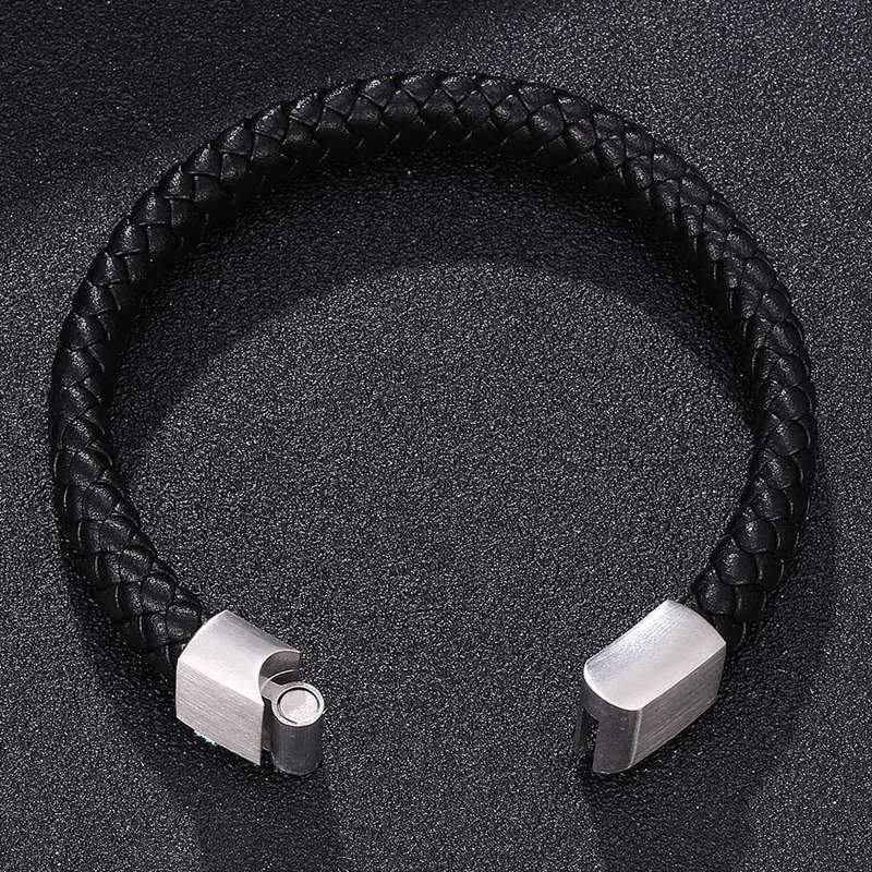 Men's Braided Leather Magnetic Bracelet - Image 14
