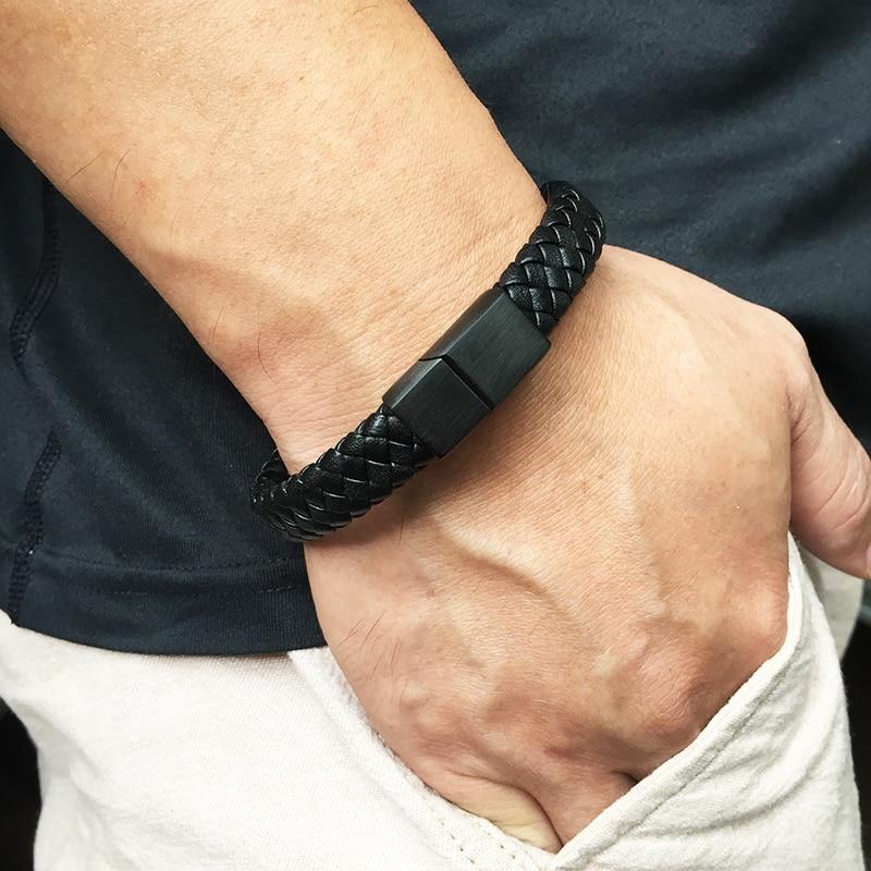 Men's Braided Leather Magnetic Bracelet - Image 18