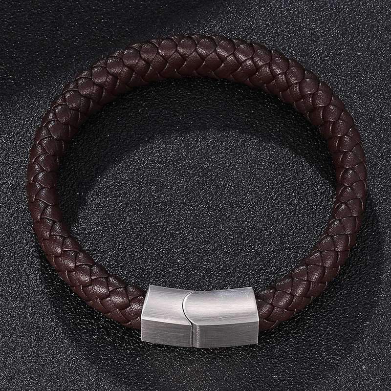 Men's Braided Leather Magnetic Bracelet - Image 21