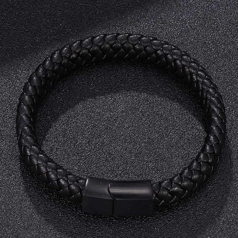 Men's Braided Leather Magnetic Bracelet - Image 22