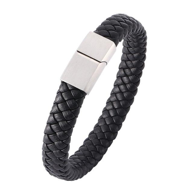 Men's Braided Leather Magnetic Bracelet - Image 4