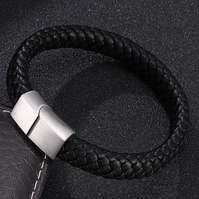 Men's Braided Leather Magnetic Bracelet - Image 6