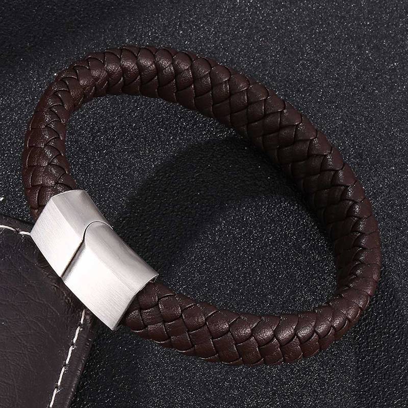 Men's Braided Leather Magnetic Bracelet - Image 7