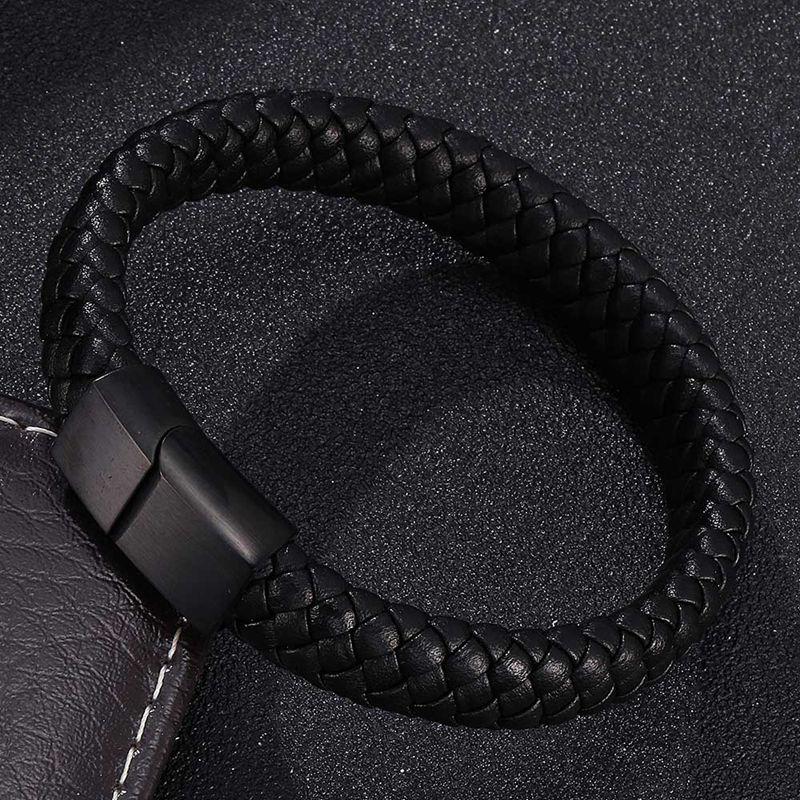 Men's Braided Leather Magnetic Bracelet - Image 8