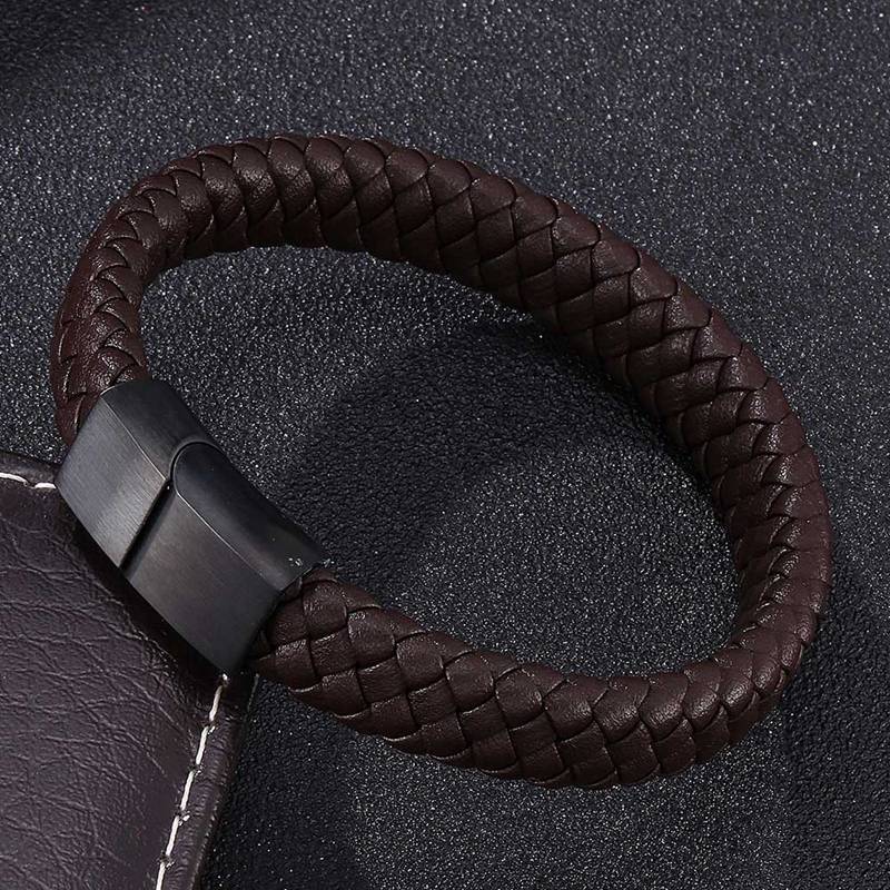Men's Braided Leather Magnetic Bracelet - Image 9