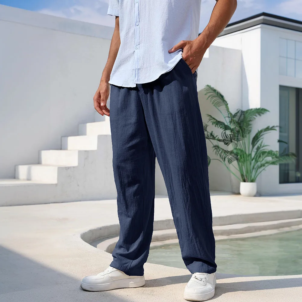 BreezeFlow Cotton Linen Relaxed Loose Fit Breathable Pants for Men - Image 14