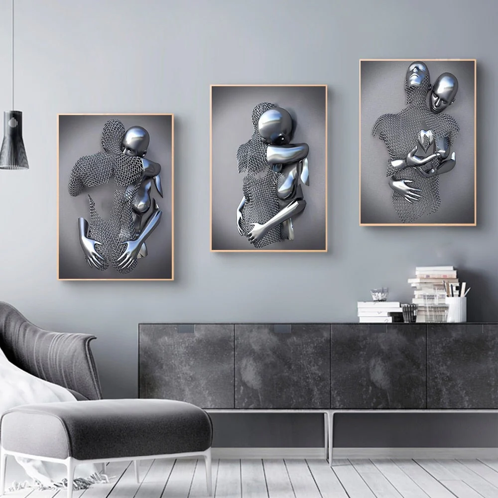 3D Metal Figure Statue Art Canvas Poster - Image 11