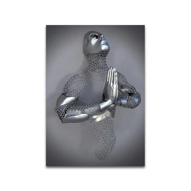 3D Metal Figure Statue Art Canvas Poster - Image 25