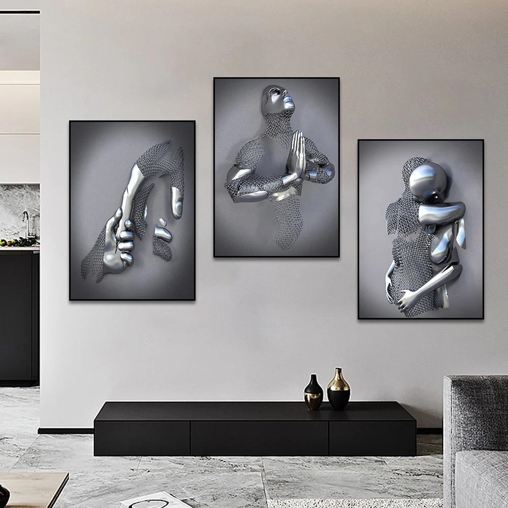 3D Metal Figure Statue Art Canvas Poster - Image 28