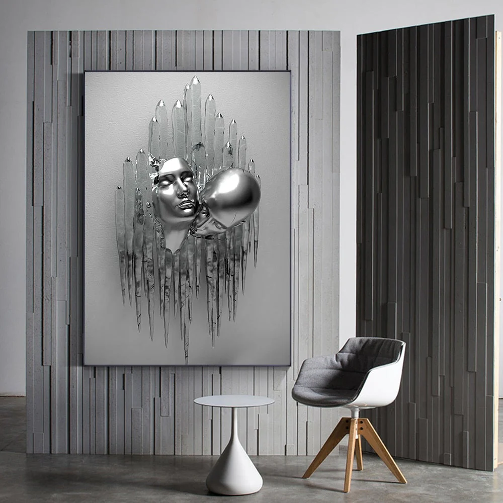 3D Metal Figure Statue Art Canvas Poster - Image 3