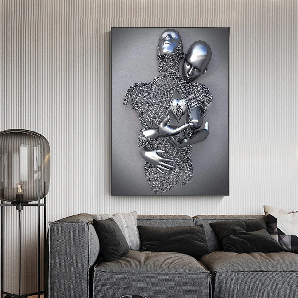3D Metal Figure Statue Art Canvas Poster - Image 4