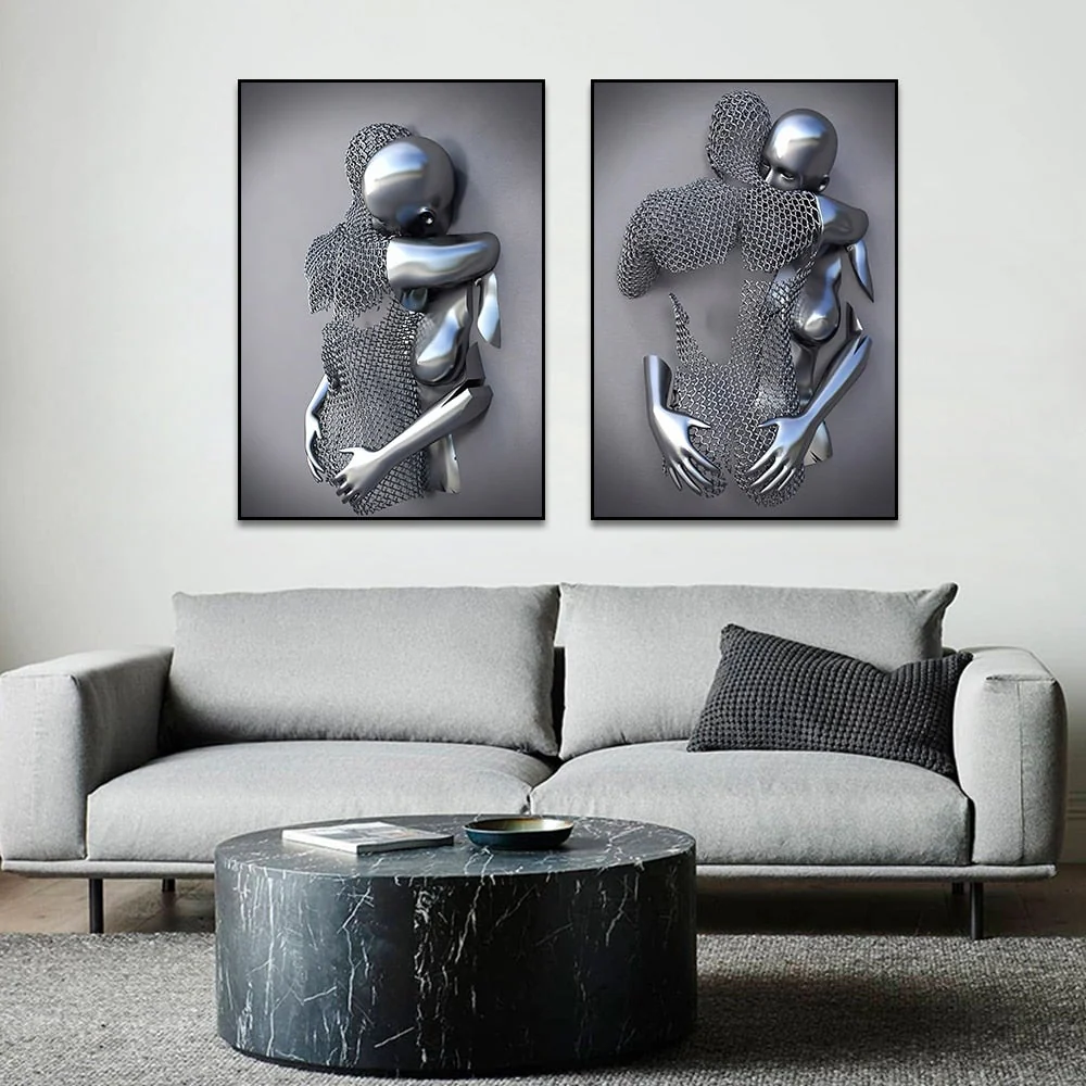 3D Metal Figure Statue Art Canvas Poster - Image 5