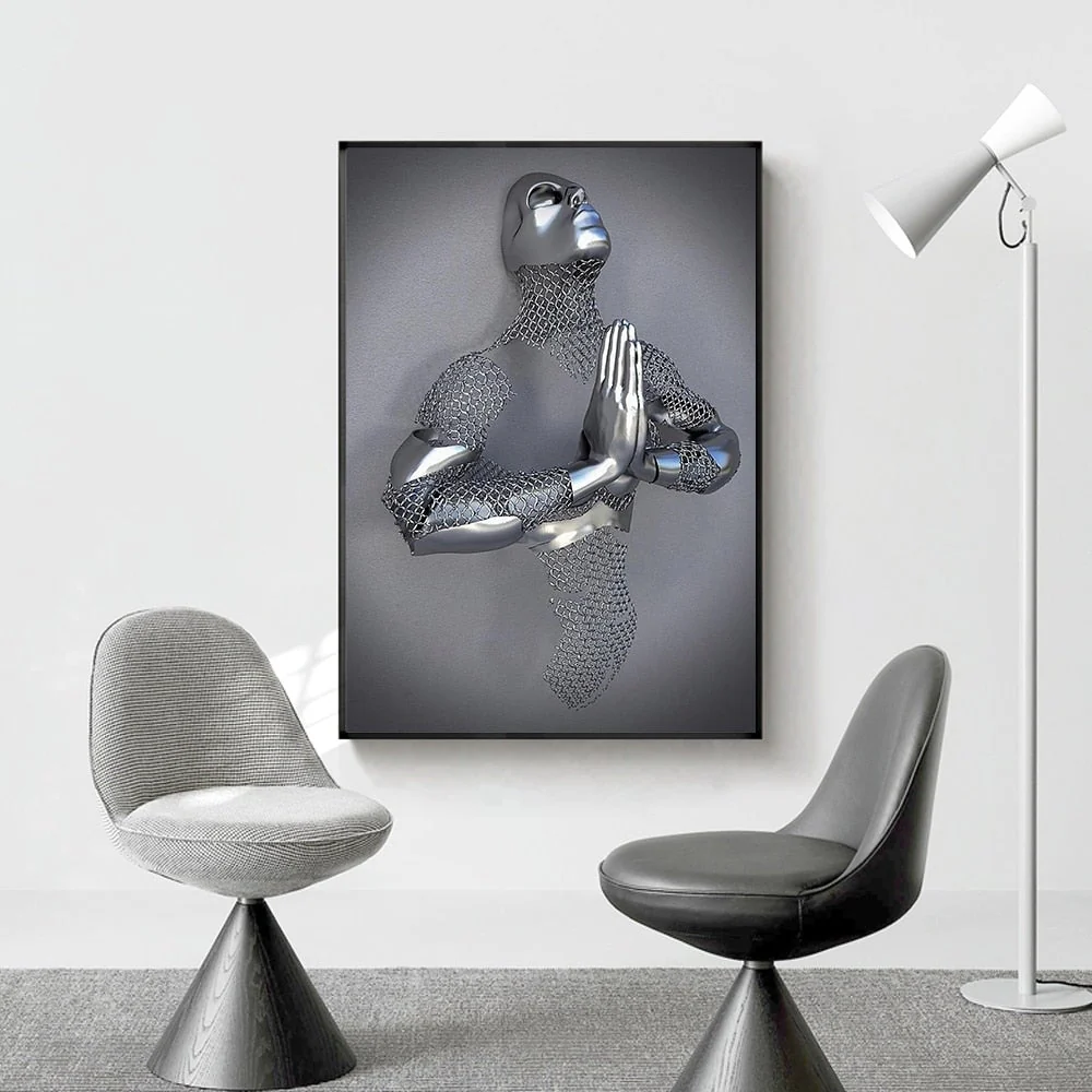 3D Metal Figure Statue Art Canvas Poster - Image 9