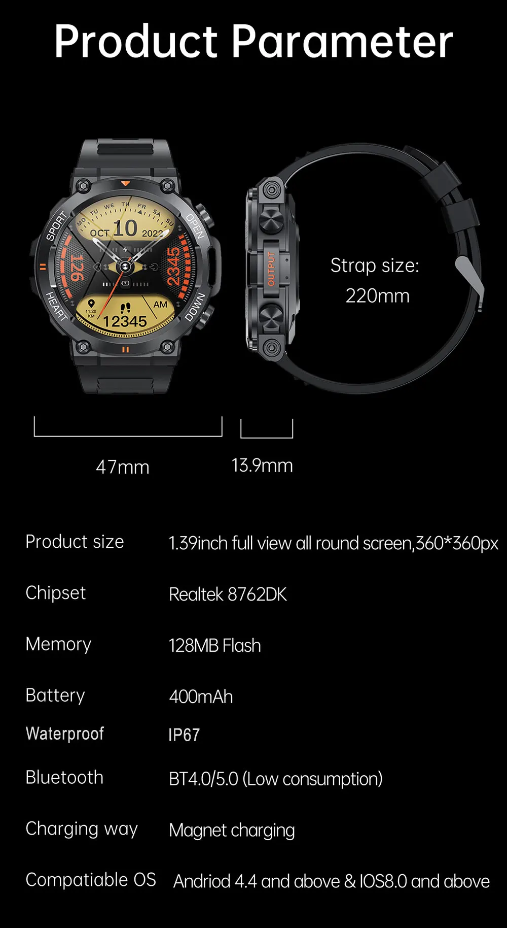 Ultra Durable Construction HD Bluetooth Health Tracker Smartwatch For Android & IOS - Image 17