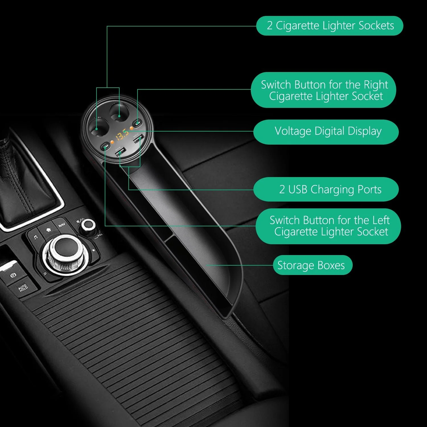 HandyFunction™ Luxury Car Organizer with Charging Ports - Image 2