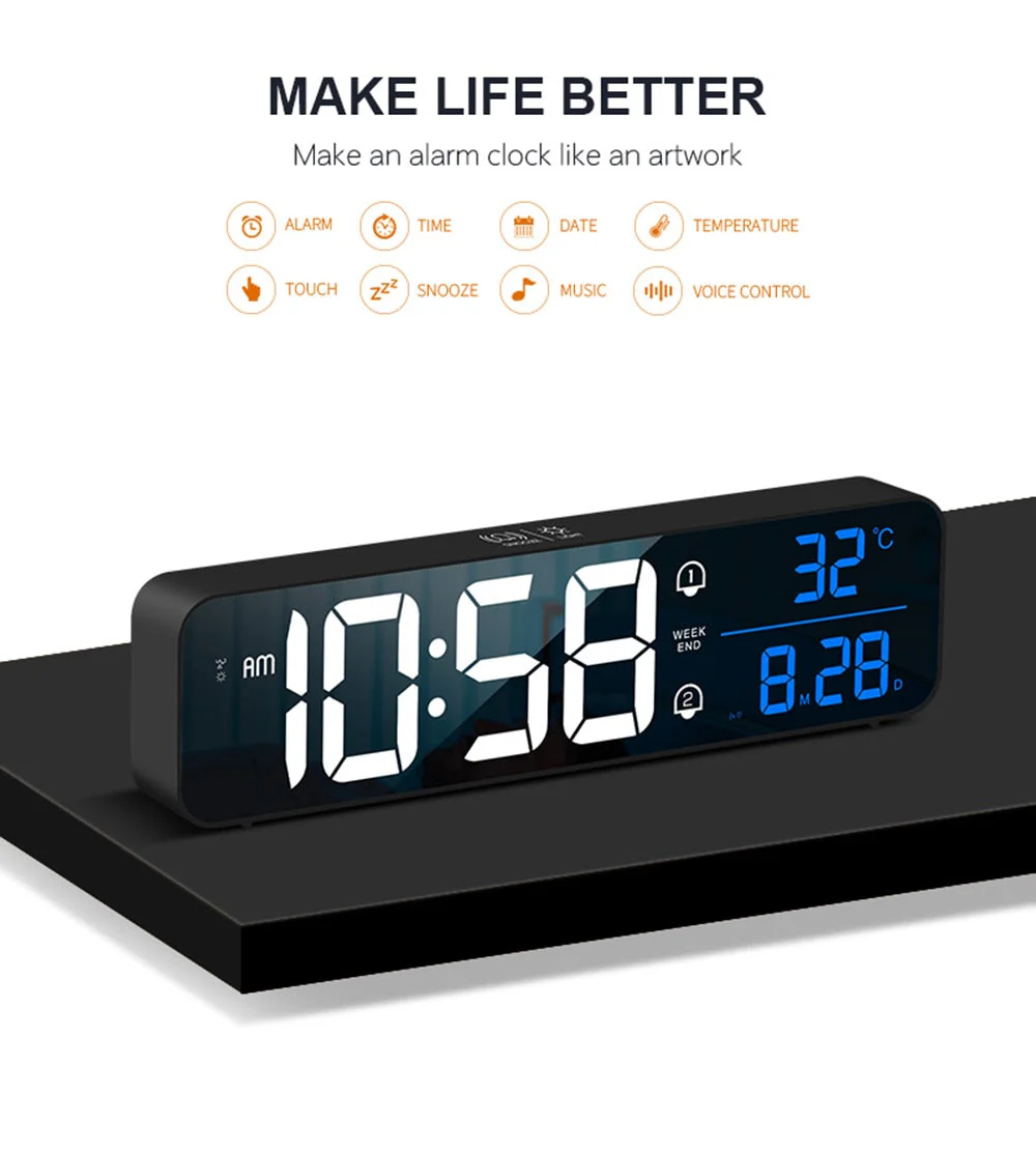 Smart Mirror Led Rechargeable Large Alarm Clock - Image 10