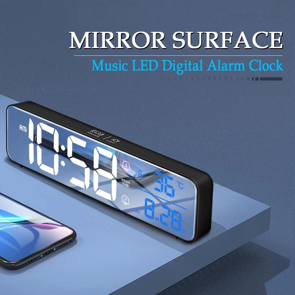 Smart Mirror Led Rechargeable Large Alarm Clock - Image 2